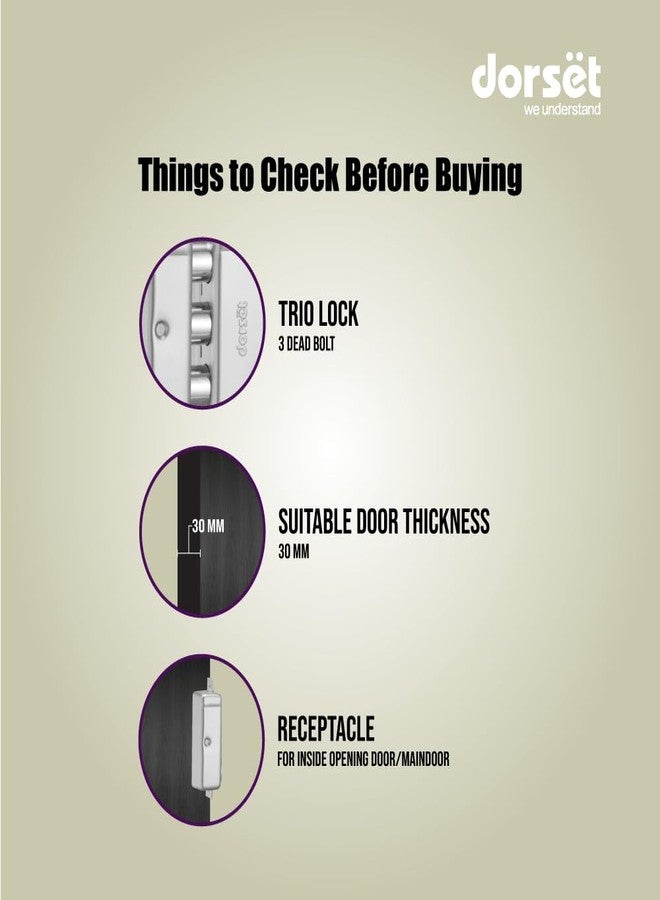 Dorset Phantom Rim Lock for Main Door | Both Side Key Lock, Secure Dimple Key | 50,000 Cycle Durability | Best Fit for 30-60mm Residential & Commercial Doors | Satin Nickel Finish | PHA300SN - Image 3